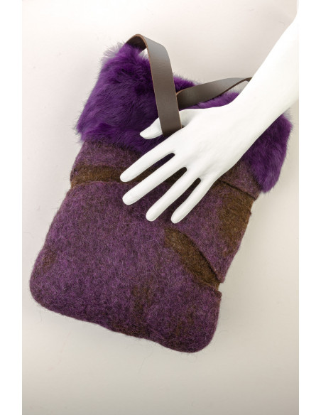 Handmade brown and purple felt bag, exclusive, unique piece