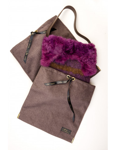 Handmade brown and purple felt bag, exclusive, unique piece